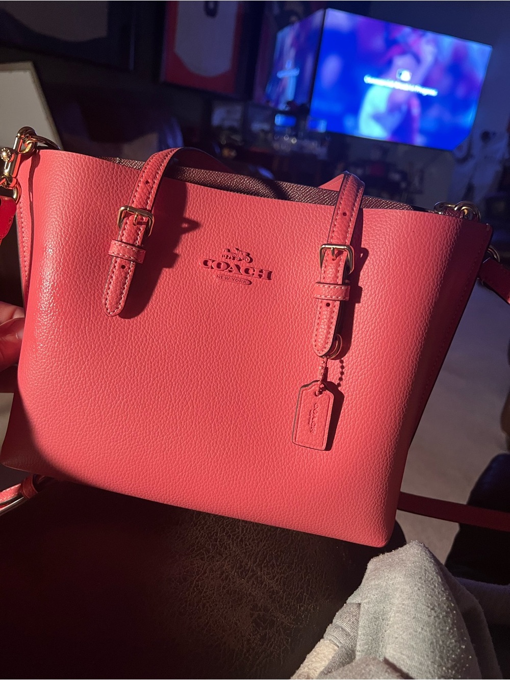 COACH Pebble Leather Crossbody in Coral Pink with Gold Hardware. Very nice